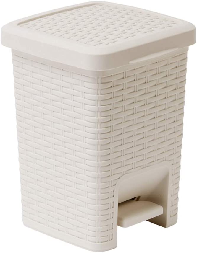 Addis 518145 Rattan Effect Square Bathroom Pedal Waste Trash Bin, 6 Litre, Cream, Calico Linen, Pedal Bin