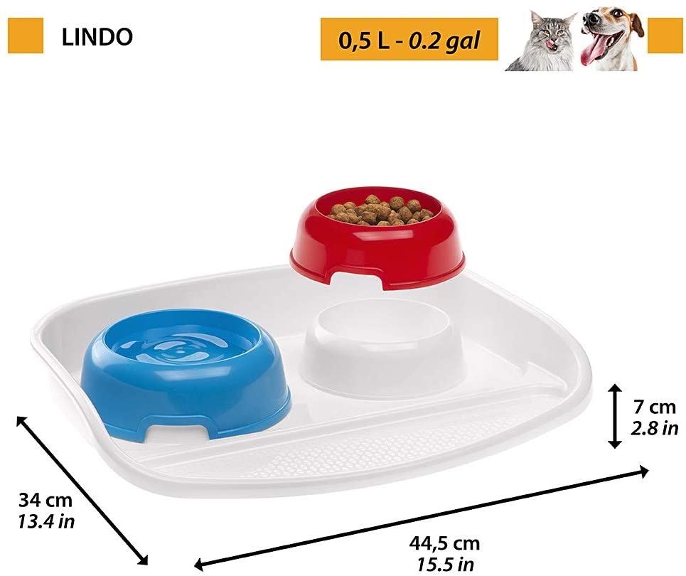 Ferplast Lindo Cat and Dog Bowls with Tray, 44.5 x 34 x 7 cm, 0.6 Liter, Red - Image 2