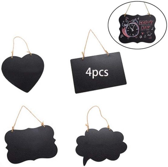 4 Pack- Mini Chalkboard Sign Double Hanging Blackboard, Mini Message Signs Board for Home, Restaurant, Class, Office, Party Wedding Cafes Wall, Menu Sign, Kids Crafts, Kitchen Party Decoration