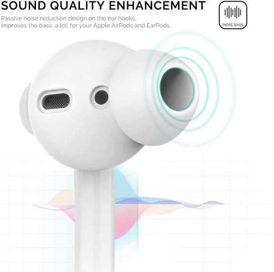 AhaStyle Silicone Earbuds Covers Ear Tips Silicone - Earplugs Covers 4 Pairs Anti-slip [Silicone Storage Hook Pouch] Compatible with Apple AirPods 2 & 1 (2 Pairs Large & 2 Pairs Small, White) - Image 3