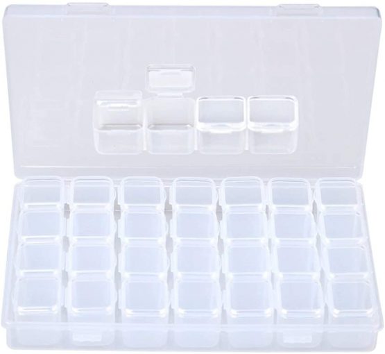Siming 28 Grids Diamond Embroidery Box, Diamond Storage Box Beads Organizer Case for Jewellery Beads Earring Tool Container Clear( 2.3*1.9*2.1 cm)