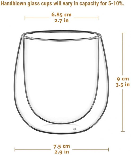glastal 2x250ml Double Walled Coffee Glasses Mugs Cappuccino Latte Macchiato Glasses Cups for Coffee Tea Milk Juice Ice Cream Borosilicate Heat Resistant Glass Cups - Image 3