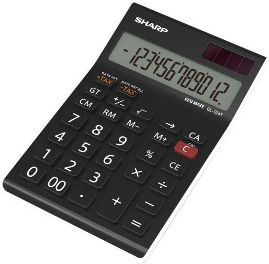 SHARP EL-124TWH Office Desktop Calculator - Black/White