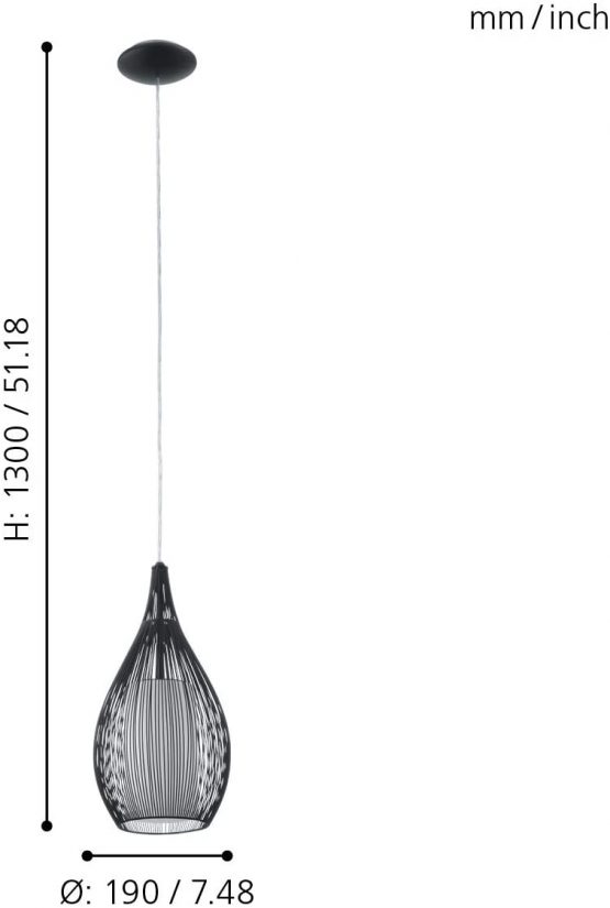 EGLO Pendant Lamp Razoni, 1 Bulb Hanging Lights, Material : Steel, Glass : Satin, Colour : Black, Socket : E27 - Image 4