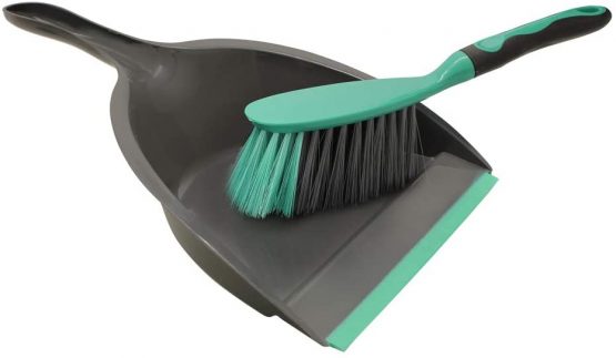 JVL 20-039GY Rubber Grip Dustpan and Bristle Brush Set, Grey/Turquoise - Image 2