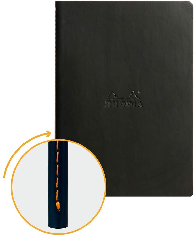 RHODIA 116402C, Soft Notebook with Black Textile Stitching, A5, Lined, 64 pages, Ivory Clairefontaine Paper 90 g/m