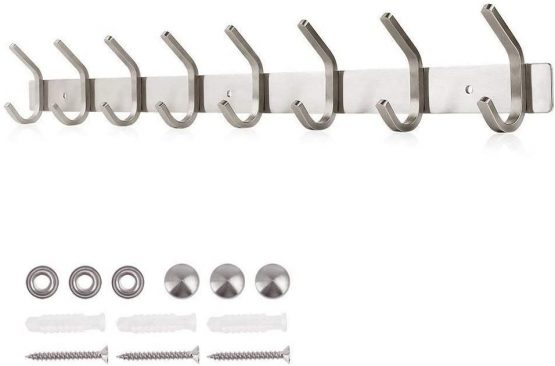 Dripex Coat Hook Rack Wall Mounted 304 Stainless Steel Hanger Heavy Duty Clothes Hat Holder (8 Hooks)