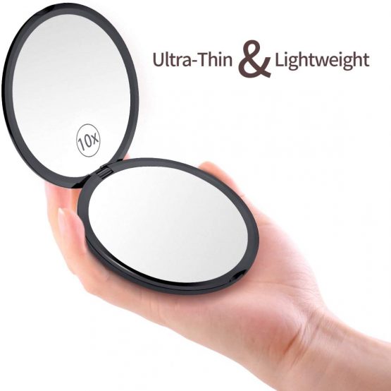 Gospire Pocket Makeup Mirror for Travel, 1X/10X Double Sided Magnifying Compact Handbag Cosmetic Mirror, 4 Inch Ultra-thin Handheld Round Foldable Portable Mirror for Women (Black) - Image 3