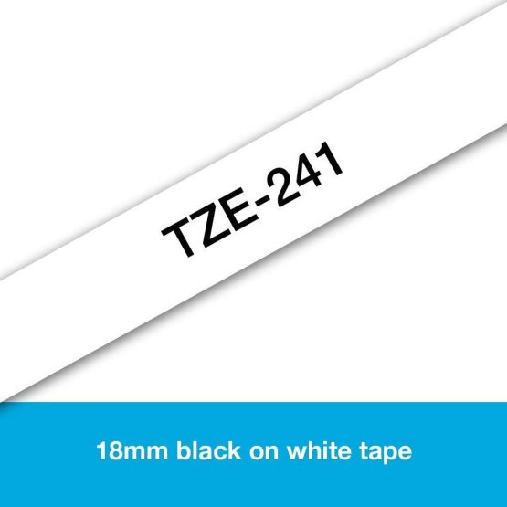 Brother TZe-241 Labelling Tape Cassette, 18 mm (W) x 8 m (L), Laminated, Brother Genuine Supplies - Black on White - Image 2