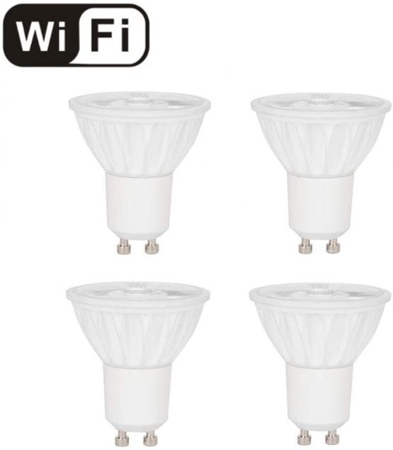 4-Pack WiFi Smart Alexa GU10 LED Light Bulb 5W, Dimmable Warm White and Cool White (2700k- 6500k), Compatible with Alexa, Google Assistant, Could be Remote Controlled by Smartphone (iOS