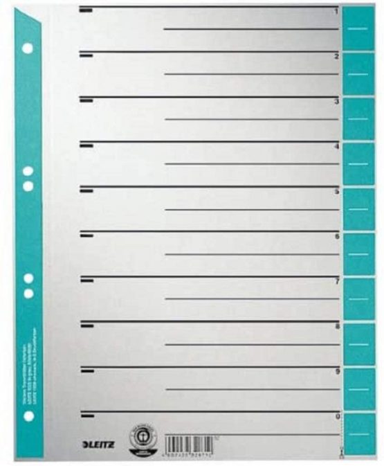 Leitz 16523030 A4 Cardboard Separator Sheets Coloured Print Light Blue 25-Pack