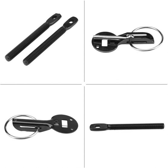 Hood Pin Lock Kit, Universal Aluminum Bonnet Hood Pins Lock Hood Pin Lock Latch Kit Black for Racing Sport Car - Image 3