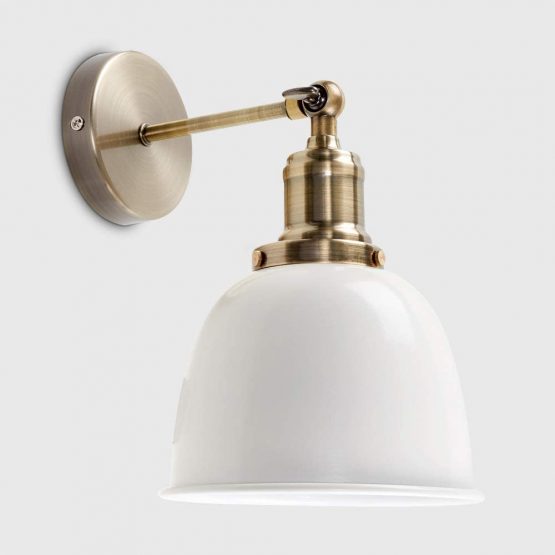 Retro Style Antique Brass Adjustable Knuckle Joint Wall Light with a Gloss Cream Dome Shade - Image 4