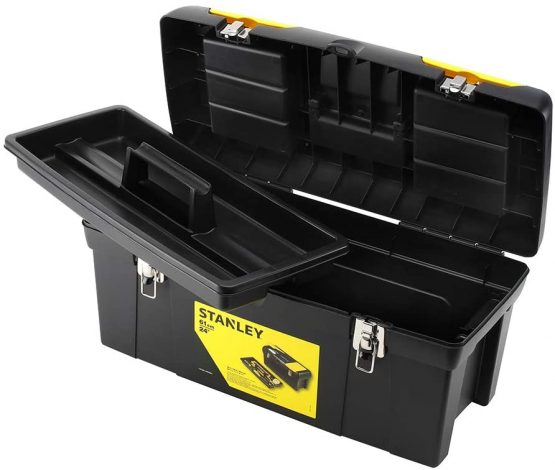 STANLEY Toolbox with Metal Latch, 2 Lid Organisers Portable Tote Tray for Tools and Small Parts, 24 Inch, 1-92-067 - Image 3