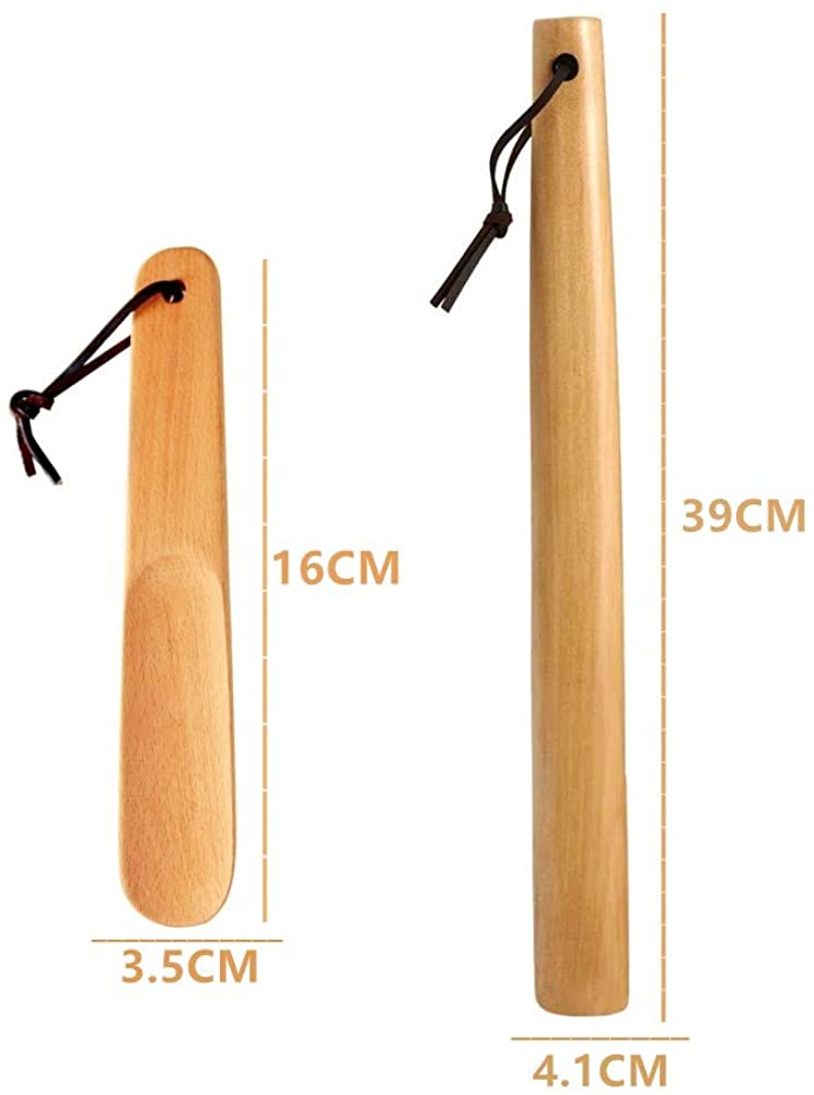 Milai Shoe Horns,Wooden Shoe Horn Beech Shoe Horn Long Handle shoe horns with Leather Strap Comfortable Shoe Horns with Long Handle Slim Shape for Men Women(Strong Wood) - Image 2