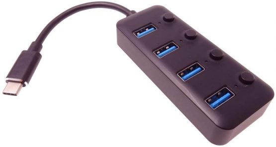 Premium Cord 5G SuperSpeed USB HUB Type C to 4x USB 3.1 A Gen1, Power Switch