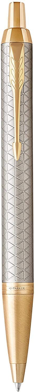 Parker IM Ballpoint Pen, Premium Warm Silver Golden Trim - Image 3