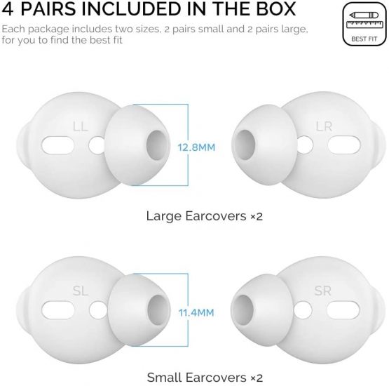 AhaStyle Silicone Earbuds Covers Ear Tips Silicone - Earplugs Covers 4 Pairs Anti-slip [Silicone Storage Hook Pouch] Compatible with Apple AirPods 2 & 1 (2 Pairs Large & 2 Pairs Small, White) - Image 2
