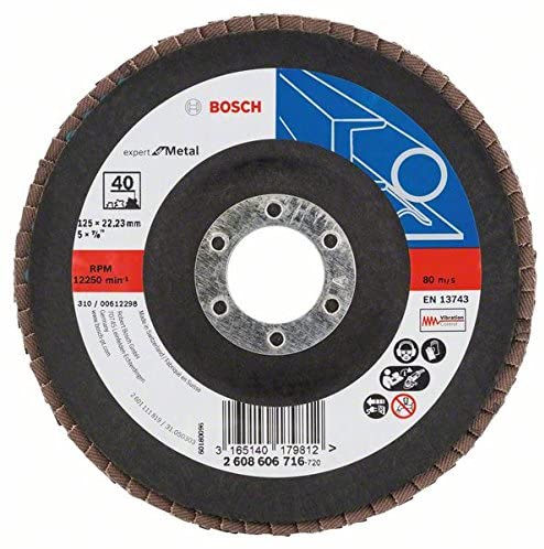 Bosch Flap Disc X551 'Expert for Metal' (Metal, Angled, diameter 125 mm, Grit 40, Accessories Angle Grinder)