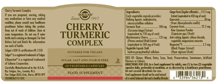 Solgar Cherry Turmeric Complex Vegetable Capsules, Pack of 60, Antioxidant and Anti-Inflammatory Properties - Image 2