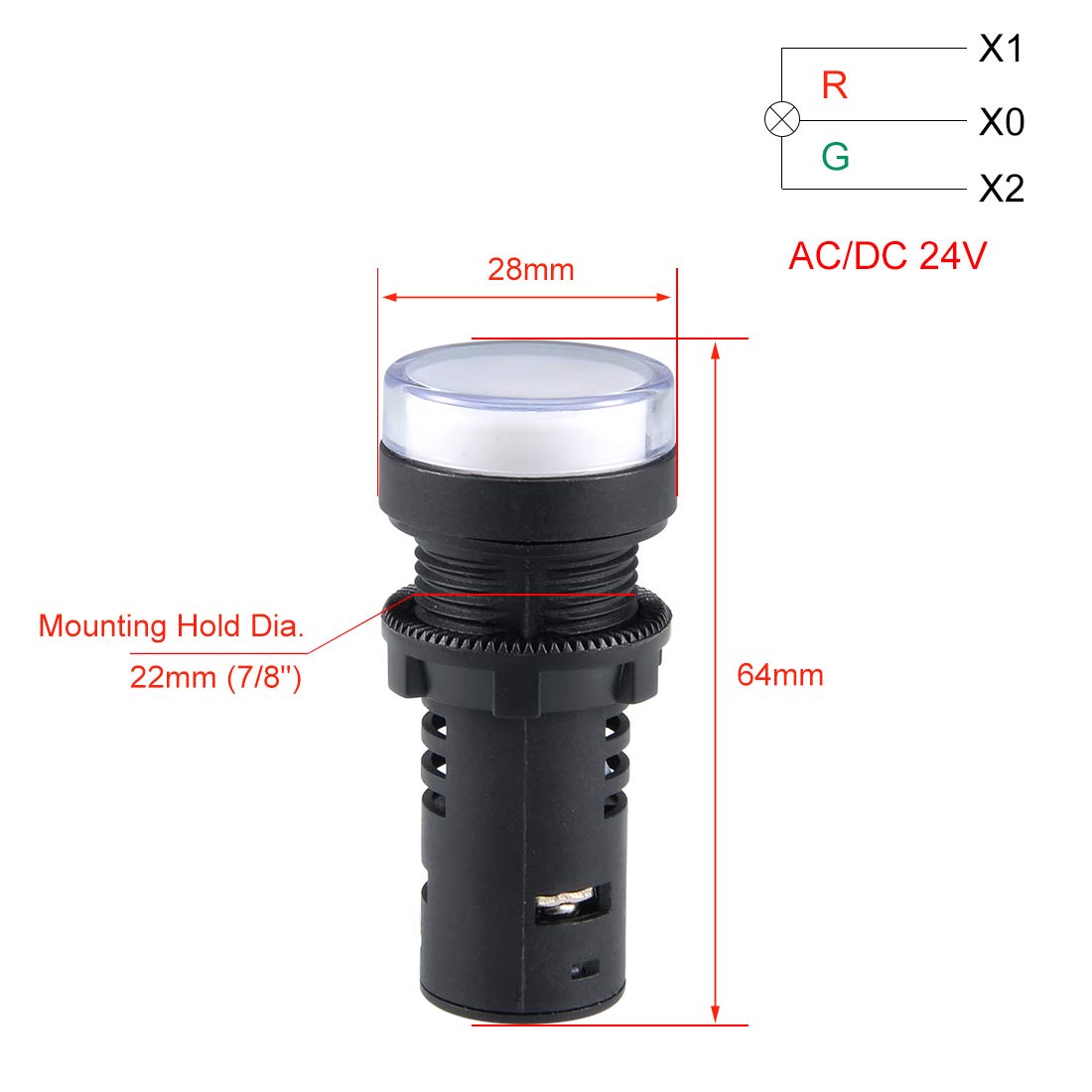 sourcing map 2Pcs Red/Green Indicator Light AC/DC 24V, 22mm Panel Mount, Dual-Color, for Electrical Control Panel HVAC, DIY Projects - Image 2