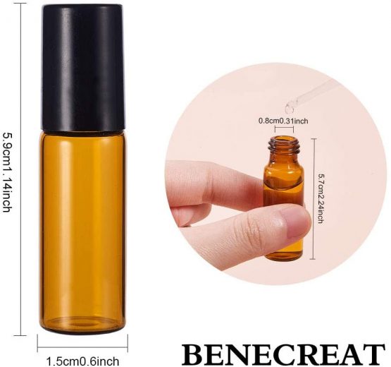 BENECREAT 30 Pack 5ml Amber Glass Roller Bottles Essential Oils Roller Bottles with Stainless Steel Roller Balls for Essential Oils/Other Liquids - Image 3