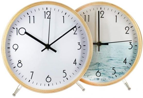 ALEENFOON 8.6 Inch Wooden Quartz Wall Clock 22cm Modern Silent Non-ticking Wood Wall Clocks Table Clock for Living Room Bedrooms Office Kitchen Indoor Kids (Sea) - Image 3