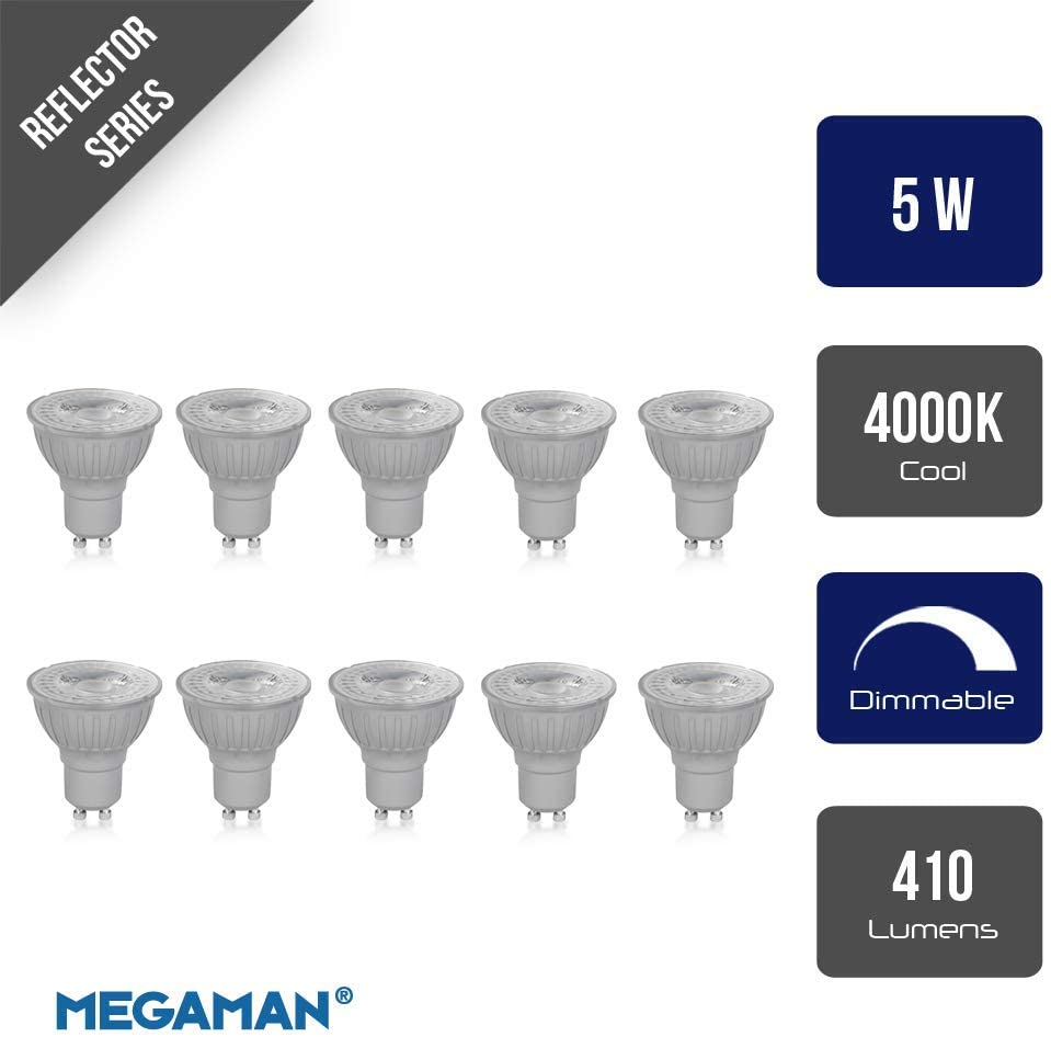 Megaman Gu10 Reflector Dimmable Led Lamp, 5 Watt, 4000K Colour Temperature, Cool White 10 Packs, Cool White 4000k, 10 Count (Pack of 1) - Image 2