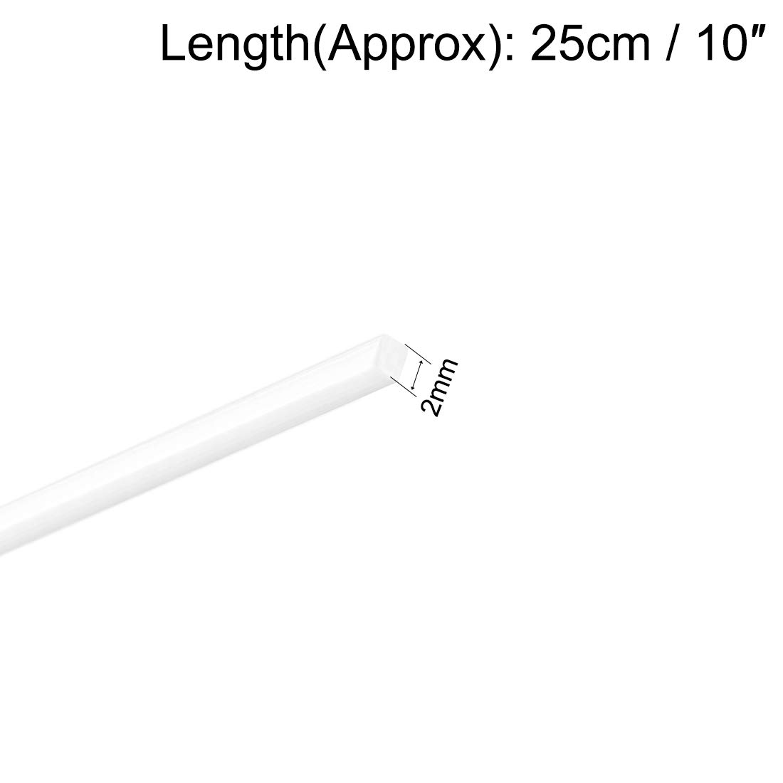 sourcing map 10pcs ABS Plastic Square Bars Rod 2mm×2mm×10inch for Architectural Model Making DIY White - Image 2