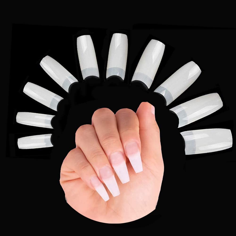 500 Pieces False Nails Tips for Acrylic Nails Half Cover Fake Nail Extension Tips, Square Acrylic Tips (10 Sizes, Natural)