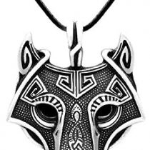 Seraphis Norse Wolf Head Pendant Viking Necklace Animal Jewelry PU Leather Chain