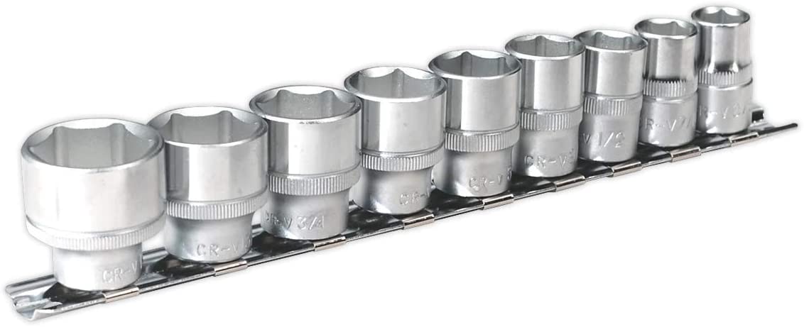 Sealey Ak2761 Socket Set 9Pc 3/8Sq Drive 6Pt Walldrive Imperial, Red, 3/8"