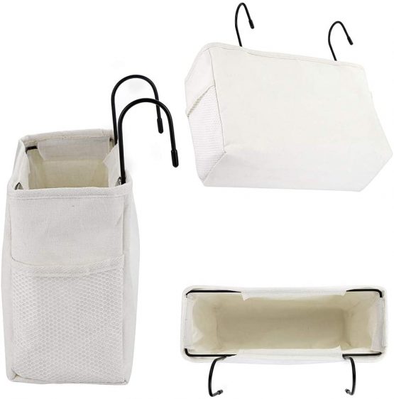 SUMNACON Bedside Hanging Storage Bed Pockets Baskets Dormitory Bed Organiser Caddy Desktop Storage Rack for Home Office School Dorm Room Bunk Bed (White) - Image 4