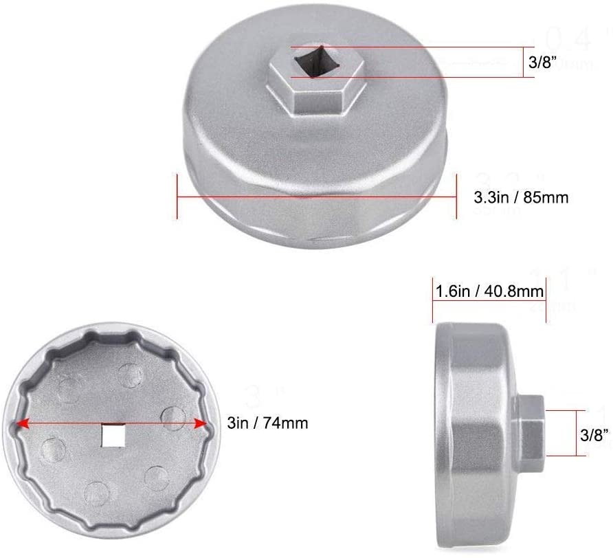 Wadoy Oil Filter Wrench 74mm, 14 Flute Oil Filter Wrench for 2.3L 2.5L Car Engine or Other Similar Types Car Oil Filter Wrench Socket Remover Tool - Image 2