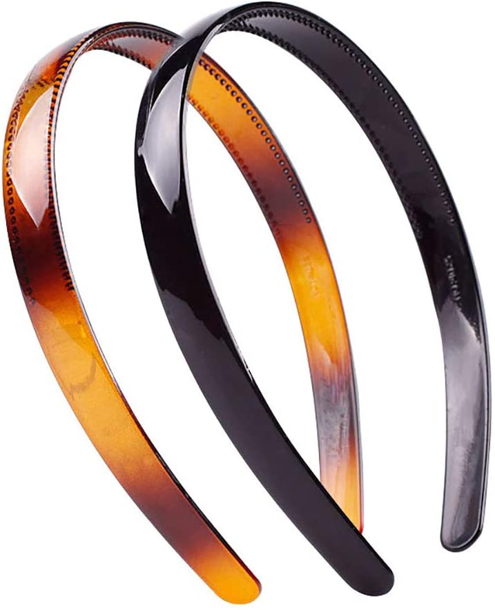 Set of 2 Women Girls Hard Plastic Headband Hair Hoop Black and Brown High-grade Headwear Hairband (Style B#)