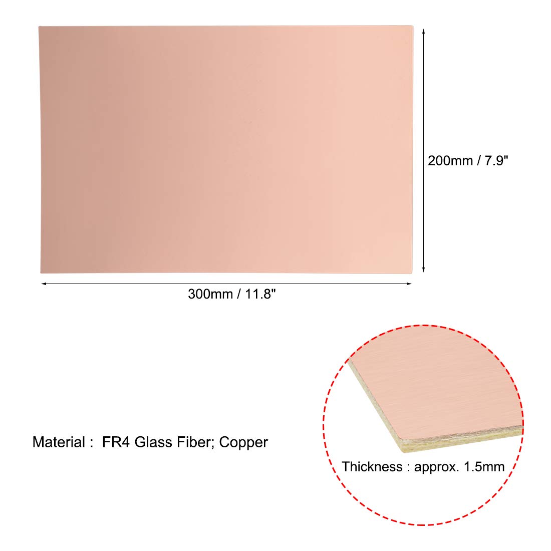 sourcing map Single-Sided Copper Clad Laminate PCB Circuit Board, FR4 300x200mm 11.81x7.87 inch - Image 3