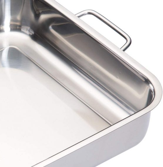 MasterClass KCMCROAST37 Deep Stainless Steel Roasting Tin with Folding Handles and Hob Compatible Design, 37 x 27 x 6.5 cm, Silver - Image 2