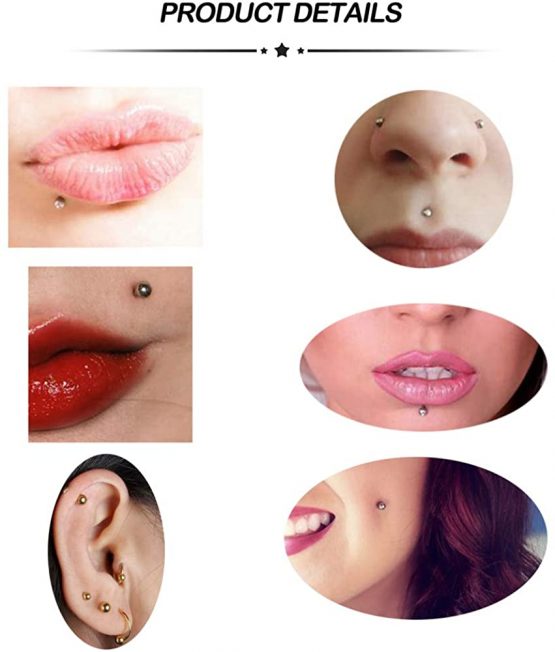 16PCS Piercing Barbell 16G Surgical Steel & Acrylic Tragus Labret Lip Bars Studs 4/5/6/8mm Jewellery with 3mm Replacement Balls - Image 3
