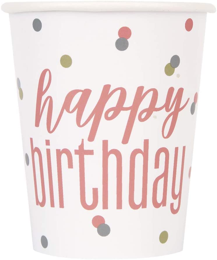 Unique 84896 Birthday Paper Cups - 9 oz., Rose Gold, 8 Count (Pack of 1)