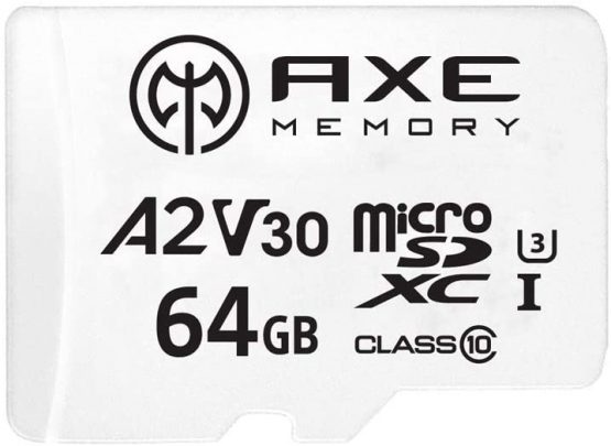 AXE 64GB microSDXC Memory Card + SD Adapter with A2 App Performance, V30, UHS-I U3, 4K