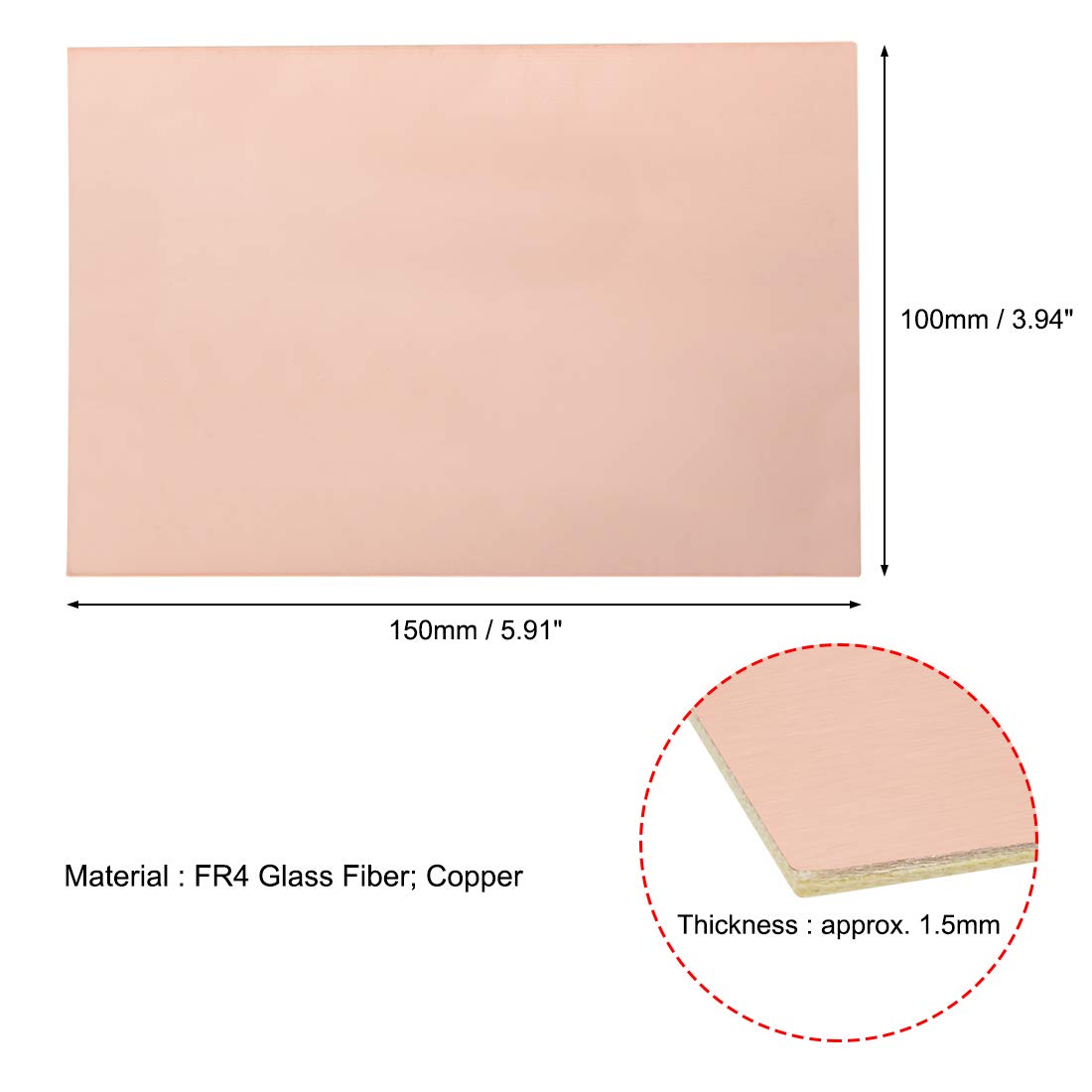 sourcing map Double-Sided Copper Clad Laminate PCB Circuit Board, FR4 150x100mm 5.91x3.94 inch - Image 3