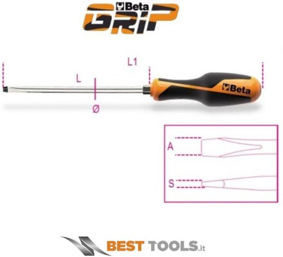 Beta 12600162 Model 1260 E 12 Screwdrivers for Slotted Head Screws with Hexagon Bolsters, 2mm x 12mm x 200mm