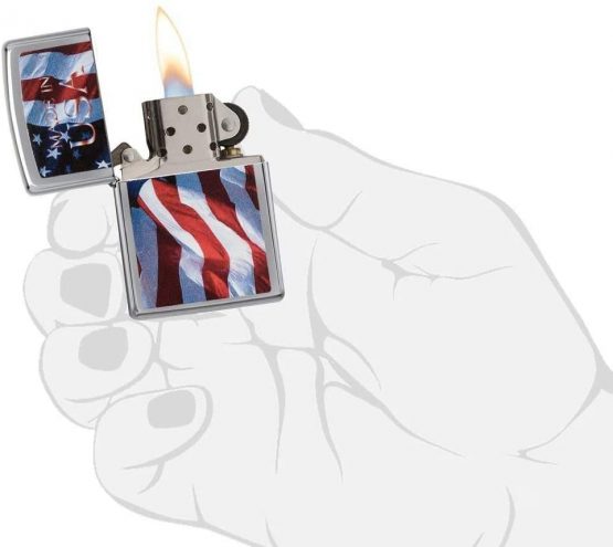 Zippo Made in the USA with Flag Windproof Lighter - High Polished Chrome - Image 4