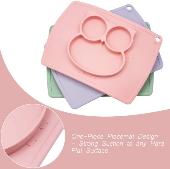 Baby Silicone Placemat, Non-Slip Feeding Plate for Toddlers Babies Kids with Strong Suction Fits Most Highchair Trays BPA-Free FDA Approved, Dishwasher and Microwave Safe (Rose Owl) - Image 4