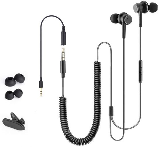 Avantree HF027 Headphones for TV with LONG CORD Earbuds, 18FT / 5.5M Extension Cable Earphones Ear buds for PC, 3.5mm Audio Output, Metal Stereo In-Ear Wired Bass Headset with Spring Coil Wire