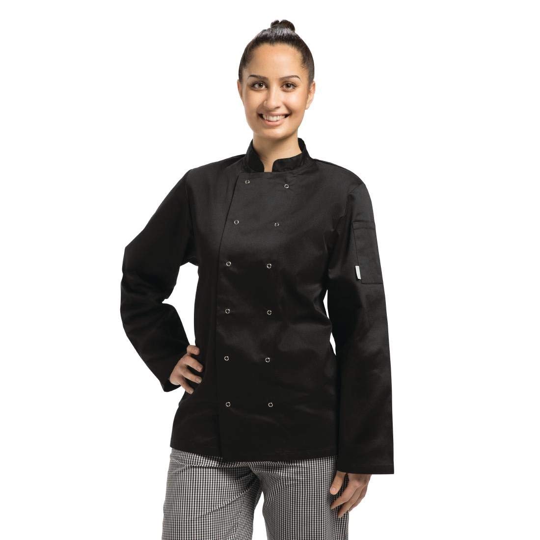 Whites Vegas Unisex Chef Jacket Long Sleeve Black, Size M - Easy Clean, Double-Stitched Restaurant Uniform, Workwear A438-M