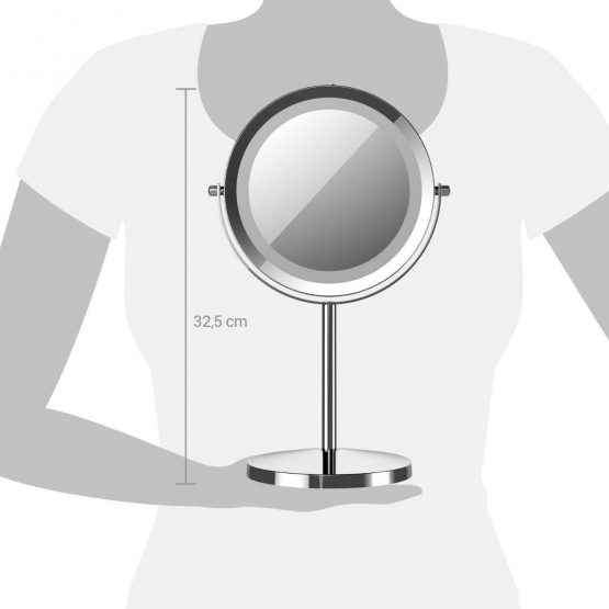 Navaris LED Illuminated Makeup Mirror - Two-Sided Vanity Mirror with Normal and 5x Magnification - 2-in-1 360° Swivel Cosmetics Mirror - Silver - Image 4