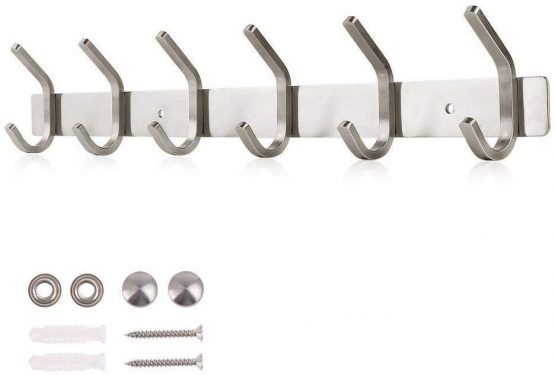 Dripex Coat Hook Rack Wall Mounted 304 Stainless Steel Hanger Heavy Duty Clothes Hat Holder (6 Hooks)