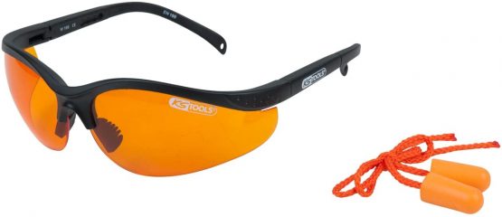 KS Tools 4042146710401 Schutzbrille, mit Ohrstöpsel 310.0161 Protective Glasses with Ear Plugs Orange