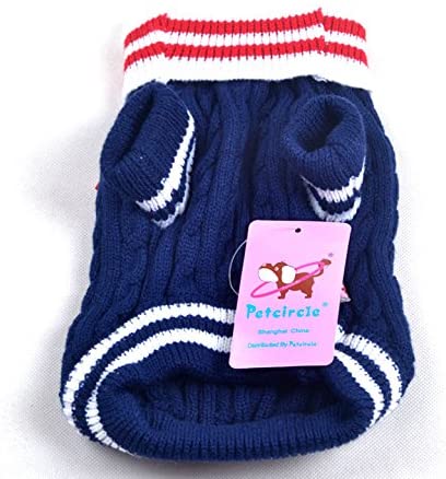 SMALLLEE_LUCKY_STORE Small Dog Sweater Navy Knitwear Cat Jumper Puppy Pet Clothes Bowknot Blue L - Image 2